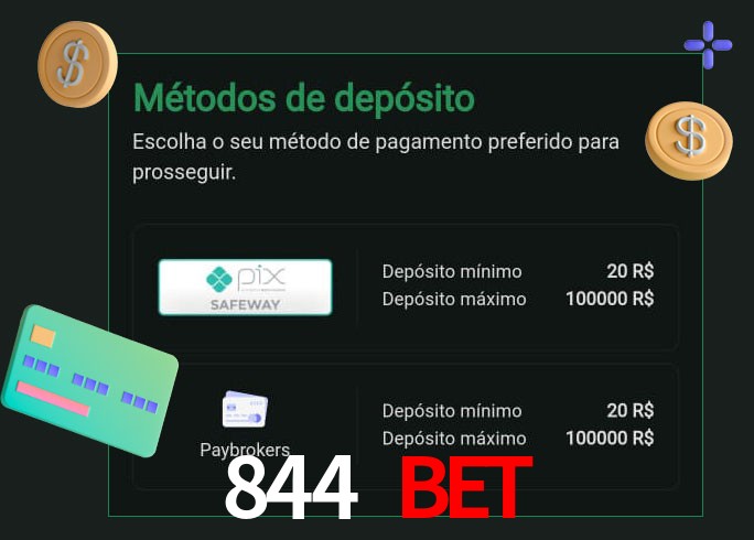 O cassino 844 Bet oferece uma grande variedade de métodos de pagamento